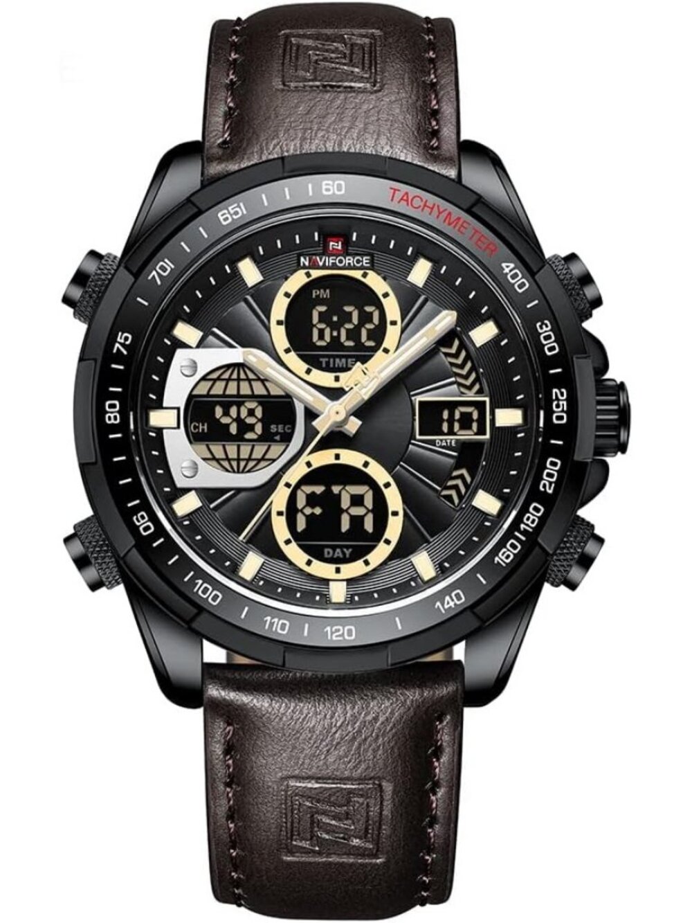 Men's Brown Military Digital Analog Quartz Waterproof Leather Wrist Watch